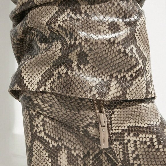 Multicolor Bohemian Women's Pointy Toe Wedge Heel PU Leather Knee High Boots - Picture 5 of 5